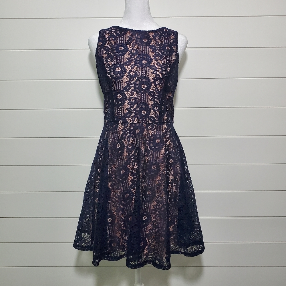 Speechless Blue Lace‎ Fit and Flare Dress. Size: L